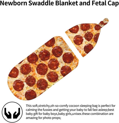Burrito Pizzas Newborn Swaddling Blanket Beanie Hat Sets Soft Baby Receiving Funny Food Blanket Soft Sleeping Bag New Born Soft Sleep Sacks for Bo...