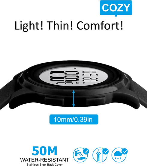 Ultra-Thin Minimalist Sports Waterproof Digital Watches Men with Wide-Angle Display Rubber Strap Wrist Watch for Men 1206...