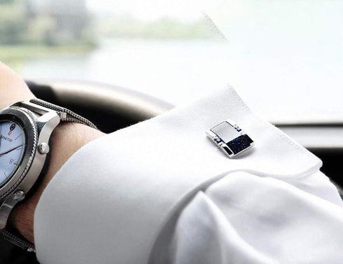 Starry Sky Cufflinks and Tie Clip Set with Gift Box and Greeting Card, Galaxy Dark Blue Cufflinks and Tie Clip Gift Set for Men...