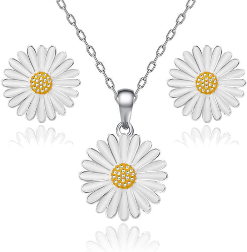 EVEVIC Rose Flower Necklace Earrings Set for Women 18K Gold Plated Hypoallergenic Jewelry Sets (White Daisy/Silver-tone)...