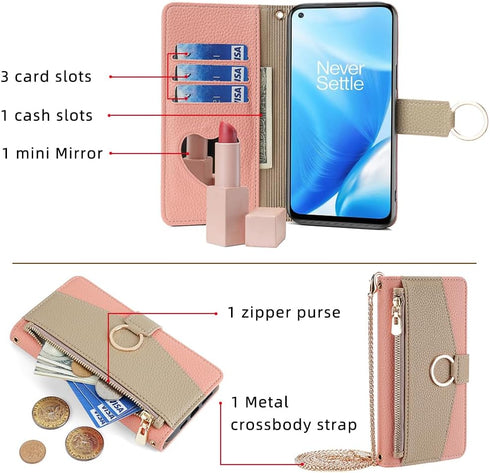Asuwish Phone Case for OnePlus Nord N200 5G Wallet Cover with Screen Protector and Mirror Flip Cover Ring Card Holder Crossbody Strap Cell One Plu...