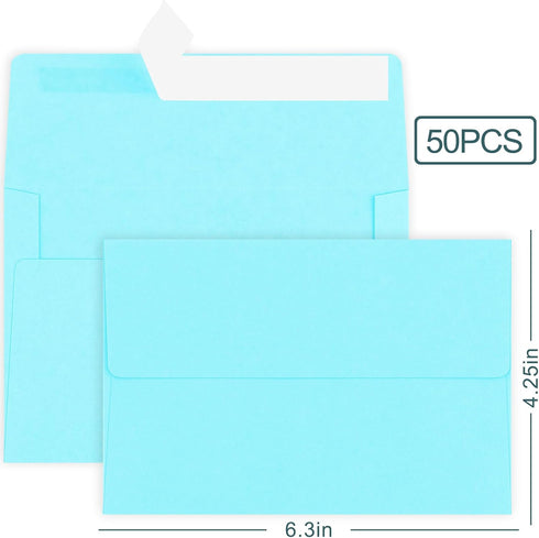 50 Pack 4x6 Envelopes, A4 Sky Blue Envelopes Self Seal, Printable Envelopes for Invitation, Baby Shower, Birthday Party, Wedding, Postcards, Maili...