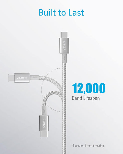 Anker 6ft USB C to C Cable (100W, 2-Pack), Type C Charger Fast Charging for MacBook Pro, iPad Air, Samsung Galaxy, Pixel, Switch, LG, and More (Si...