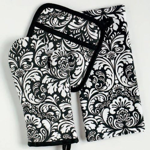 DII Cotton Dish Towel Set Damask Print, 18x28, Black, 2 Count...