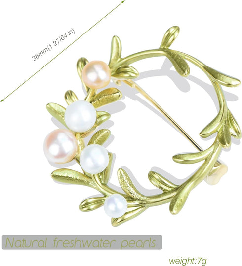Women's Elegant Cubic Zirconia Pearl Gold Open Ring Circle Wreath Brooch Pin Cardigan Scarf Lapel Pin Party Wedding Jewelry...