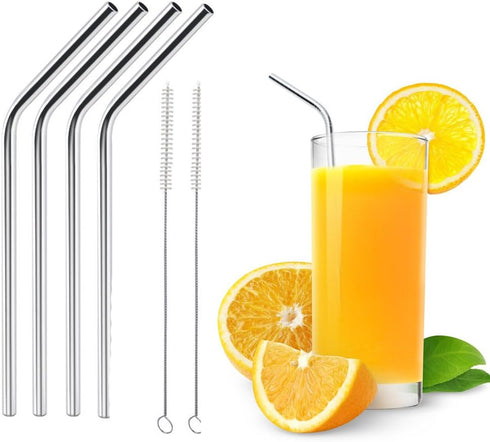 4 Extra Long Stainless Steel Straws for 30 OZ Tumbler + 2 Cleaning Brushes...