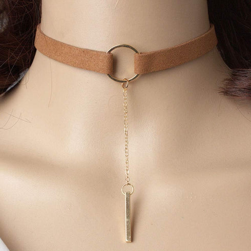 JczR.Y Fahion Wide Leather Choker Necklace Gold Silver Long Chain Bar Pendant Collar for Women Girls...
