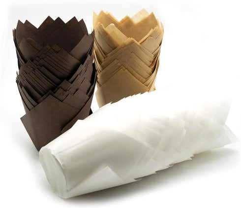 Tulip Cupcake Liners 150-Pack, Premium Standard Greaseproof Baking Cups(White-Natural-Brown)...