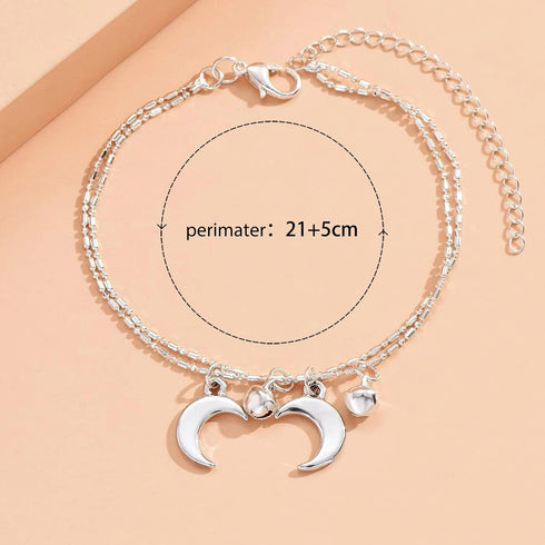 Boho Layered Moon Anklet Bracelet Tiny Moon Crescent Anklet Double Silver Moon Dangle Ankle Bracelet Small Bell Anklet Summer Beach Foot Chain Jew...