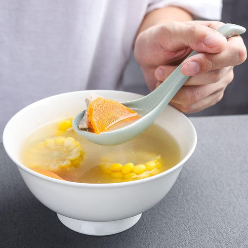 Asian Soup Spoons Chinese Ceramic Soup Spoon Set of 4 Porcelain Ramen Soup Spoons Dinner Spoons for Dumpling Ramen Cereal Appetizer Noodles Udon P...