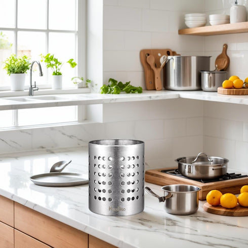 KSENDALO 304 Stainless Steel Utensil Holder Sturdy Silverware Drainer Basket, Utility Utensil Drying Rack Silverware Drying Rack for Countertop, S...