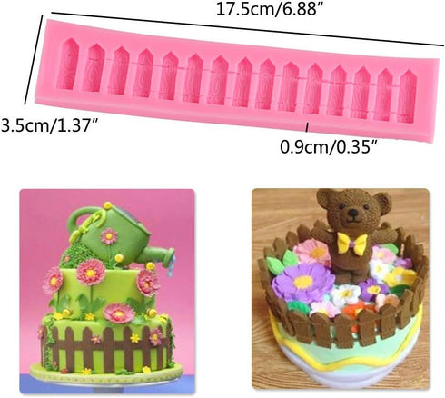 (Set of 2) Green Grass and Garden Picket Fence Silicone Fondant Mold Chocolate Candy Gumpaste Mold Cake Border Decorating Tool Polymer Clay Mold...