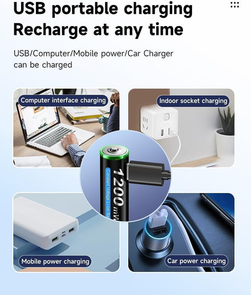 Type-C USB 4 Pack 1.5V AAA 1200mWh Lithium Rechargeable Battery, Constant Output and Fast Charging (Include Type-C USB Cable) (4 Pack USB AAA)...