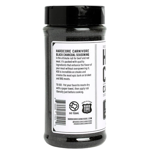 Hardcore Carnivore Black: Activated Charcoal Meat Seasoning Rub (13 oz Shaker) Texas-Made, Blend for Steak, Brisket, Burgers, BBQ, Grilling and Sm...