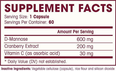 D MANNOSE with Cranberry Extract & Vitamin C - Urinary Tract UT Cleanse & Bladder Health - Protects Against Urinary Tract Infections UTI - Natural...