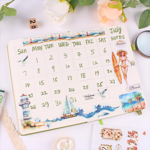 Dwpetzo 278Pcs Seasons Landscape Scrapbooking Journaling Sticker Book Precut, 3 Assorted Adhesive Washi, PET, and Paper Materials Stickers for Jun...