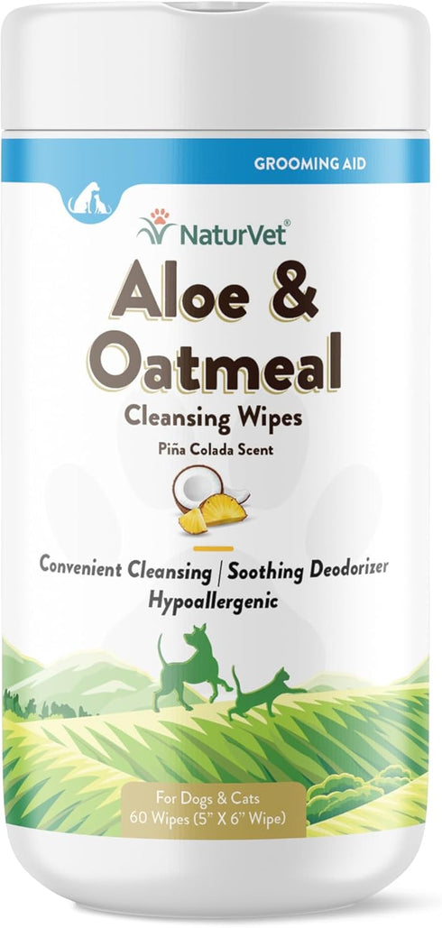 NaturVet Aloe & Oatmeal Cleansing Wipes for Dogs & Cats 60 Count...