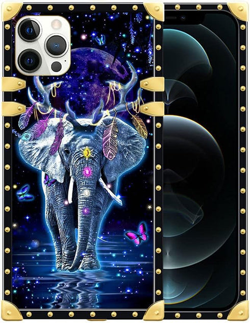 DAIZAG Case Compatible with iPhone 12 Case, Starry Magical Elephant Case for iPhone 12 Pro Cases for Women Girls,Full Body TPU Metal Plating Corne...