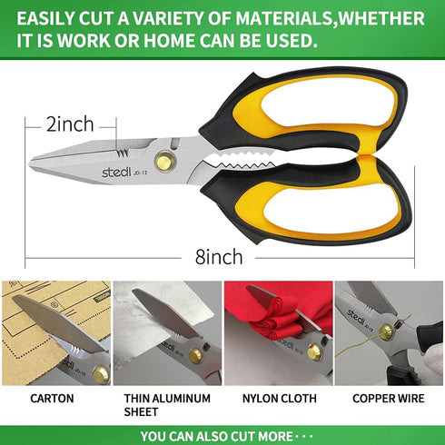 Stedi 8-inch Scissors Heavy Duty, Multipurpose Scissors, Stainless Steel Blade, with Small Serrations and Protective Cover, Comfortable Non-Slip H...