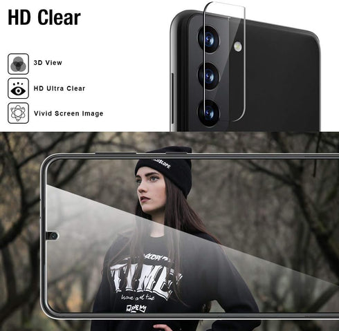 TOCOL 6 Pack Compatible with Samsung Galaxy S21 5G 6.2 inch - 3 Pack Tempered Glass Screen Protector and 3 Pack Camera Lens Protector with [Instal...