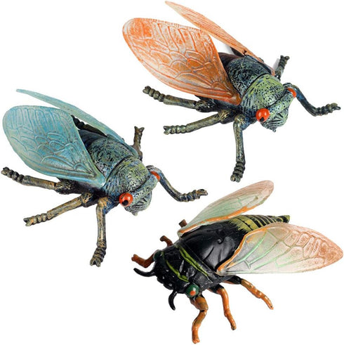 Animal Figures 3 pcs Realistic Plastic Golden Cicada Family Action Model Science Project, Learning Educational Toys, Birthday Gift, Cake Topper fo...