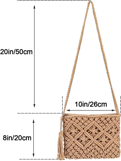 Boho Crossbody Handbag,Handwoven cotton rope Shoulder Bag,Summer Beach Clutches Bags for Women,Handmade Purse...