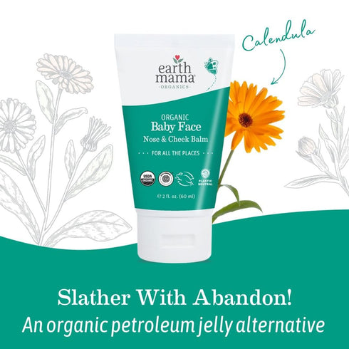 Earth Mama Organic Baby Face Nose & Cheek Balm | Moisturizer with Calendula Oil for Dry Skin Care, Natural Petroleum Jelly Alternative (2-Fluid Ou...