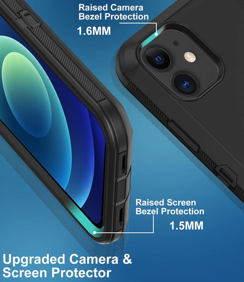 for iPhone 12 Case, iPhone 12 Pro Case, with Built in Screen Protector Heavy Duty Drop Protection Shockproof Dust Proof Protective Phone Cover for...