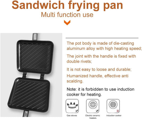 Double-Sided Frying Pan, Sandwich Maker, Double-Coated Non-Stick Grilled Sandwich and Panini Maker, Waffle Pancake Snack Griddle Pan Kitchen Torti...
