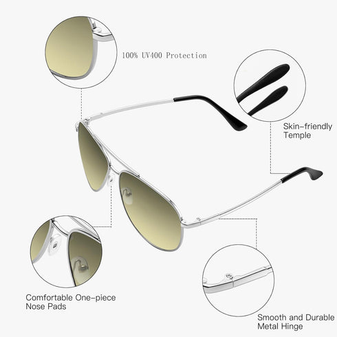 Sunglasses for Women and Men,Classic Aviator Sun Glasses for Men Women Driving Shades UV Protection 2024 New (Silver Frame Green Lens)...