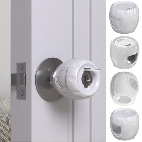 Innovative Door Knob Safety Cover for Kids (4 Pack) New Hidden Holes Covers and Lockable Design Babyproof Door knob Handle Cover - No Screwdriver ...
