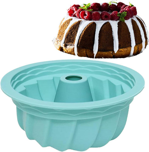 Silicone Buntz Cake Pan,9.5 Inch Nonstick Fluted Pans for baking,Silicone Round Baking Molds for Cakes (Blue)...