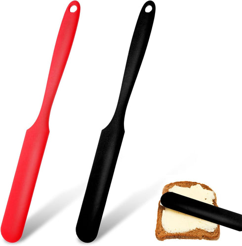 Sibba 2 Pcs Jar Spatula Silicone Scraper Long Handle Spreader Small Scraper Portable Scrubber Red Black Applicator Blender Spoon Cooking Utensils ...