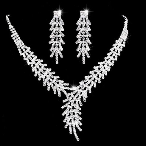 Unicra Bride Silver Necklace Earrings Set Crystal Bridal Wedding Jewelry Set Rhinestone Bridesmaid Party Choker Necklace Drop Dangle Earrings Sets...