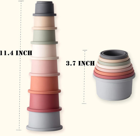 Stacking Cups Baby Toy, Nesting Cups 8 Pcs with Pattern for Kid Baby 6 Months and Up Montessori Toy, Bath Toys...