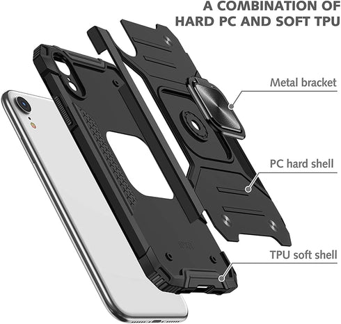 HNHYGETE for iPhone XR Case: iPhone XR phone case with Screen Protector: (Heavy Duty) Military Grade 360° Rotatable Kickstand Shockproof Protectiv...