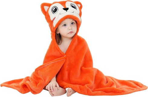MICHLEY Baby Hooded Swaddling Blanket for Boys Girls, Animal Face Toddler Fall Winter Throw Blankets 0-3 Years(Fox)...