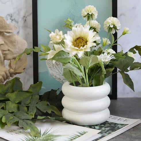 Ceramic Plant Pot Indoor, 4.5 Inch Flower Pot with Drainage Hole, Small Bubble Design Ceramic Planter for Home & Office Decor (White)...