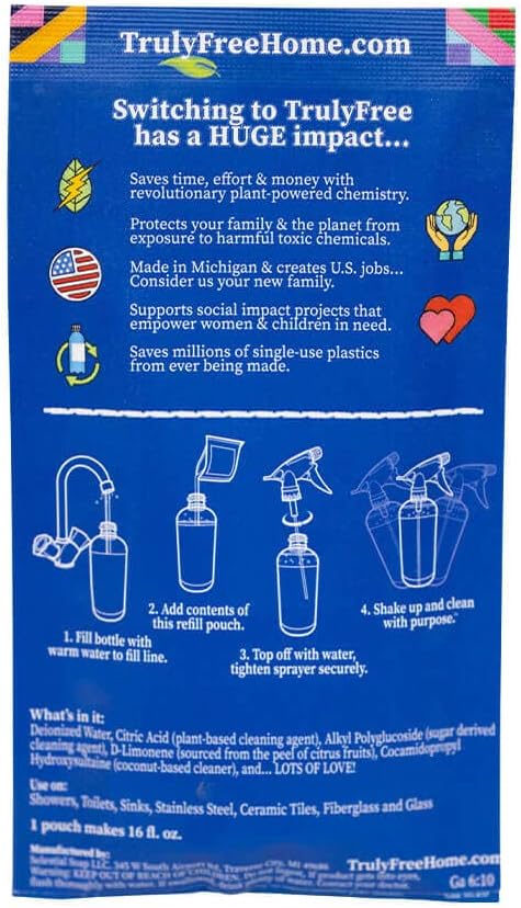 2-Pack TrulyFree Bathroom Cleaner - Cleaning Spray, for Toilet, Sink, Tub, Shower - Includes: 16-oz Spray Bottle, One refill pouch used for initia...