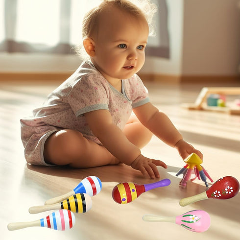 Mini Musical Wooden Maracas Rattles Egg Shaker Toys for Kids, Colorful Noisemaker Sand Hammer Music Instruments Hand Percussion Toy Party Favors...