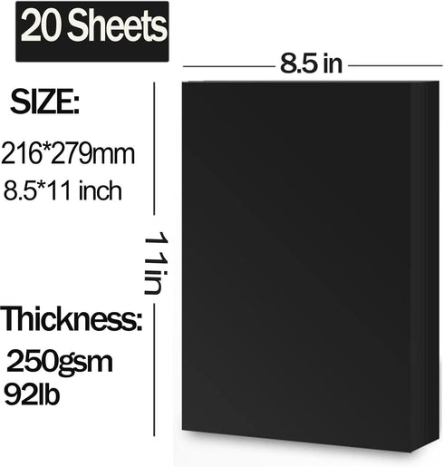 20 Sheets Black Cardstock 8.5 x 11, 250gsm/92lb Black cardstock Paper for DIY Arts Christmas Cards Making, Black Craft Paper for Invitations, Stat...