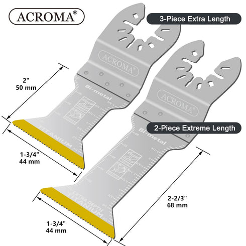 Acroma 5-Piece Universal Oscillating Multitool Blade Set, Titanium-Enhanced M42 HSS Bi-Metal, Including 2" and 2-2/3" Extra-Long Blades, Ideal for...