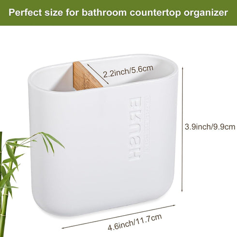 Toothbrush Holders Bamboo Electric Toothbrush Holder Bathroom Storage Organizer Countertop for Toothpaste, Floss, Razor, White...