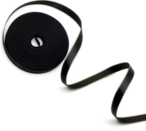David accessories 3/8 Inch x 20yds Satin Ribbon with Gold Edge Ribbons Perfect for Crafts, Wedding Decor, Bow Making, Sewing, Gift Package Wrappin...