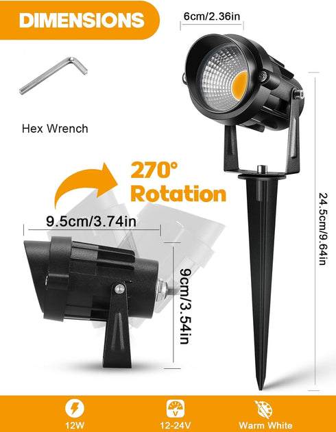 12W Landscape Lighting - Warm White Plug in Outdoor Landscape Light IP65 Waterproof 120V Lawn Flag Light Christmas Halloween Decorative Spotlight ...