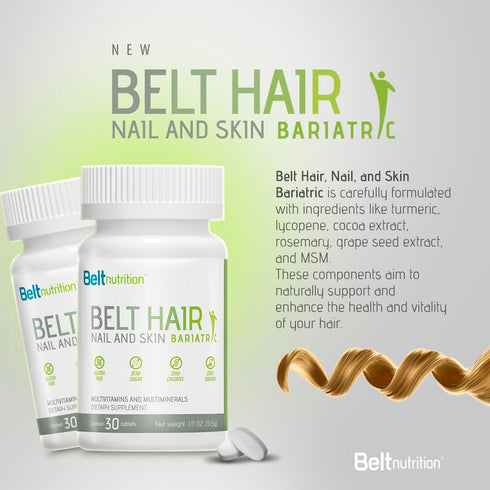 Belt Hair, Nail, and Skin Bariatric (Gastric Bypass, Sleeve Gastrectomy) Multivitamin and Multimineral Tables - No Flavor - 1 Month Supply...