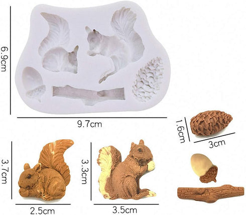 3Pcs/Set Forest Animal Silicone Fondant Molds Squirrel Chocolate Candy Mould Lumberjack Woodland Stump Pine Cones Wooden Tree Trunk Polymer Clay M...