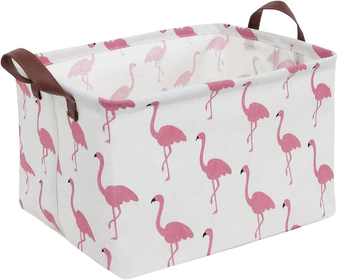 CLOCOR Rectangular Flamingo Storage Basket,Collapsible Cute Pattern Storage Bin,Waterproof Coating Storage Box with Handles,Gift Baskets, Shelf Ba...
