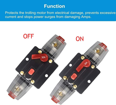 30A 40A 50A 60A 80A 100A 150A Audio Circuit Breaker Auto Car Stereo Inline Fuse Holders Inverter, Manual Reset 12V-24V DC for Automotive Marine Bo...