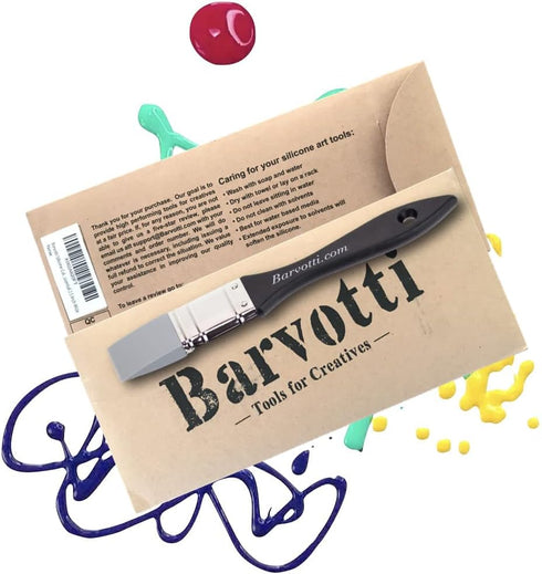 Barvotti Silicone Color Shaper Brush (Mottler) - a Flat Sharp-Edged Flexible Tool to Apply, Move and Remove Acrylic Paints and Water Based Medium ...